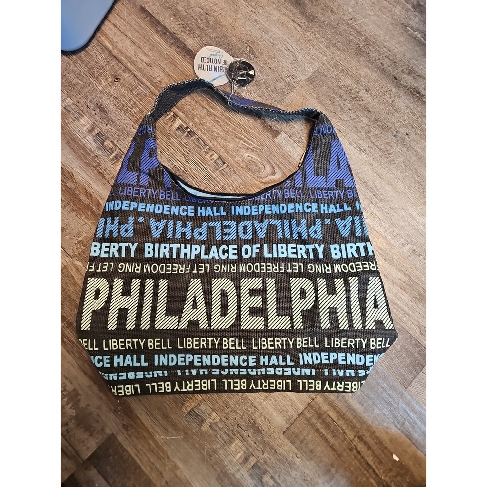 Robin Ruth Philadelphia Hobo Bag Canvas Blue Black Patriotic All‎ Over Print New